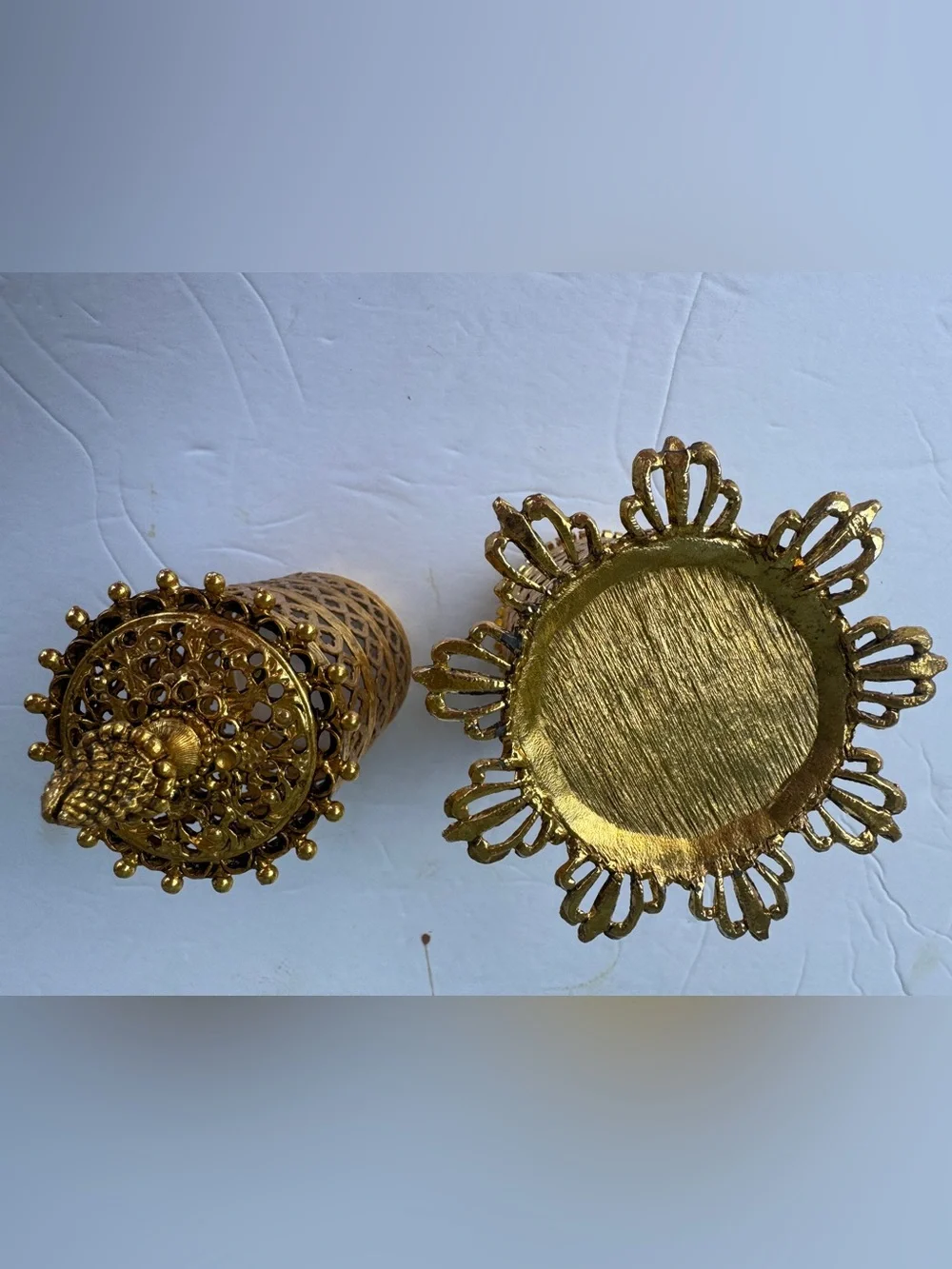 Vintage Hollywood Regency Gold Filigree Vanity Toothbrush Makeup Brush Holder 9”